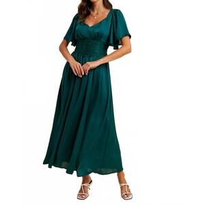NEW IN-LOOM washed satin maxi dress in green